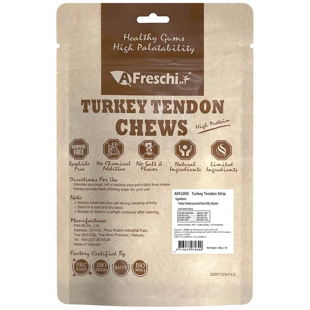 15% OFF: AFreschi Turkey Tendon Strip Grain-Free Dog Chews 100g