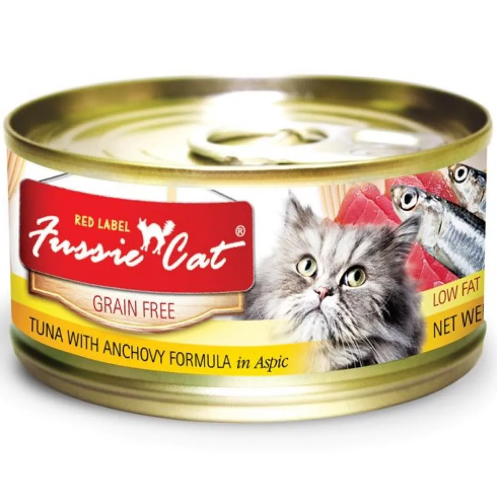 20% OFF (Exp 1 Oct 23): Fussie Cat Red Label Tuna With Anchovy In Aspic Canned Cat Food 80g