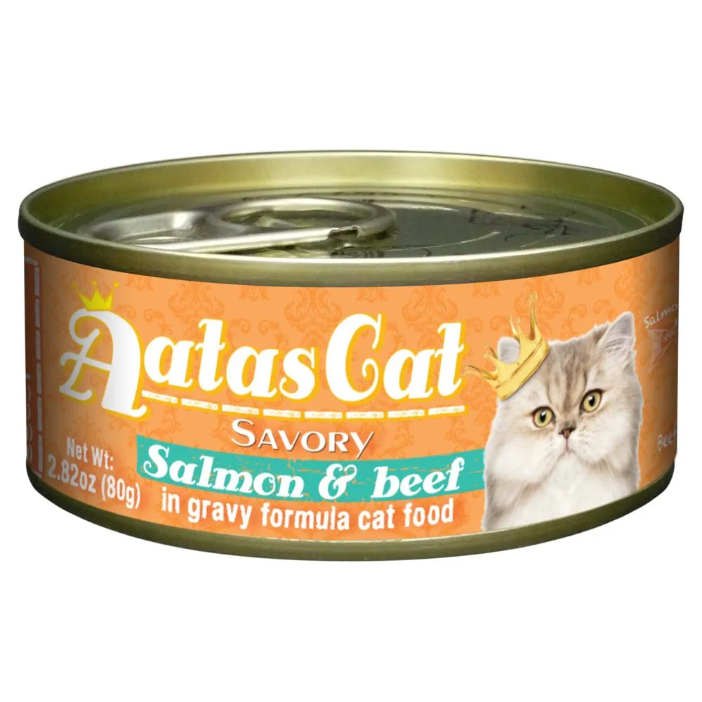 Aatas Cat Savory Salmon & Beef in Gravy Canned Cat Food 80g