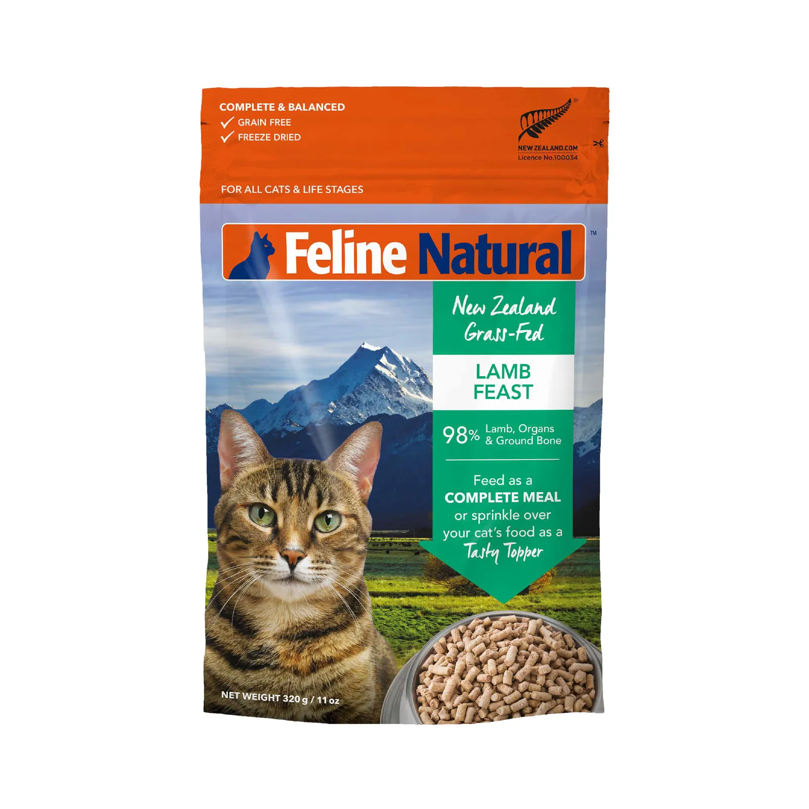 Feline Natural Grain Free Freeze Dried Cat Food Lamb 320g