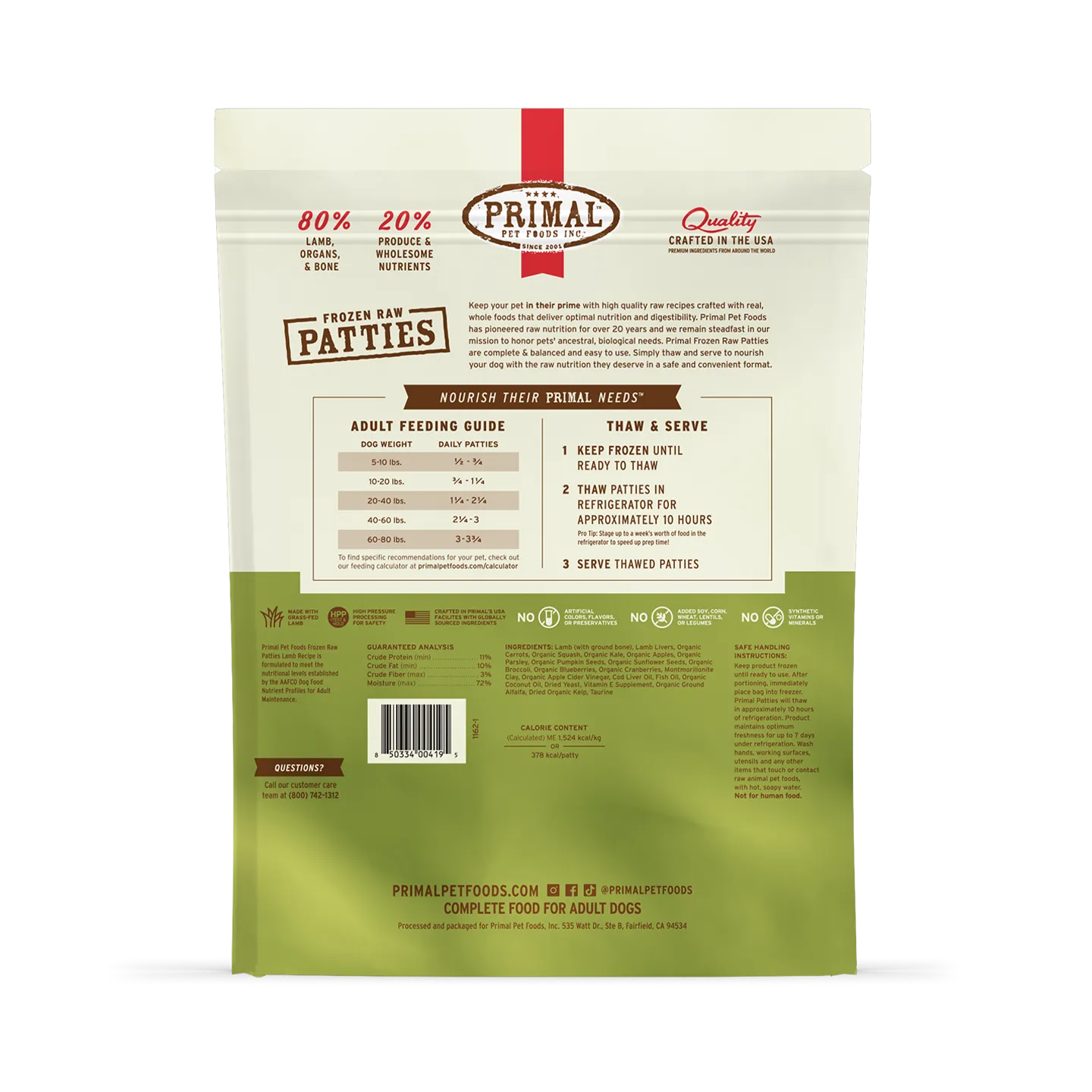 Frozen Raw Patties Dog Food <br> Lamb Recipe