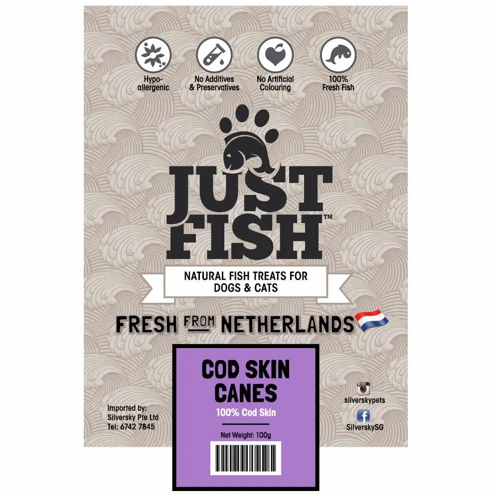 Just Fish Cod Skin Canes Dog & Cat Treats 100g