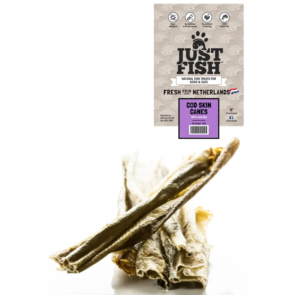 Just Fish Cod Skin Canes Dog & Cat Treats 100g