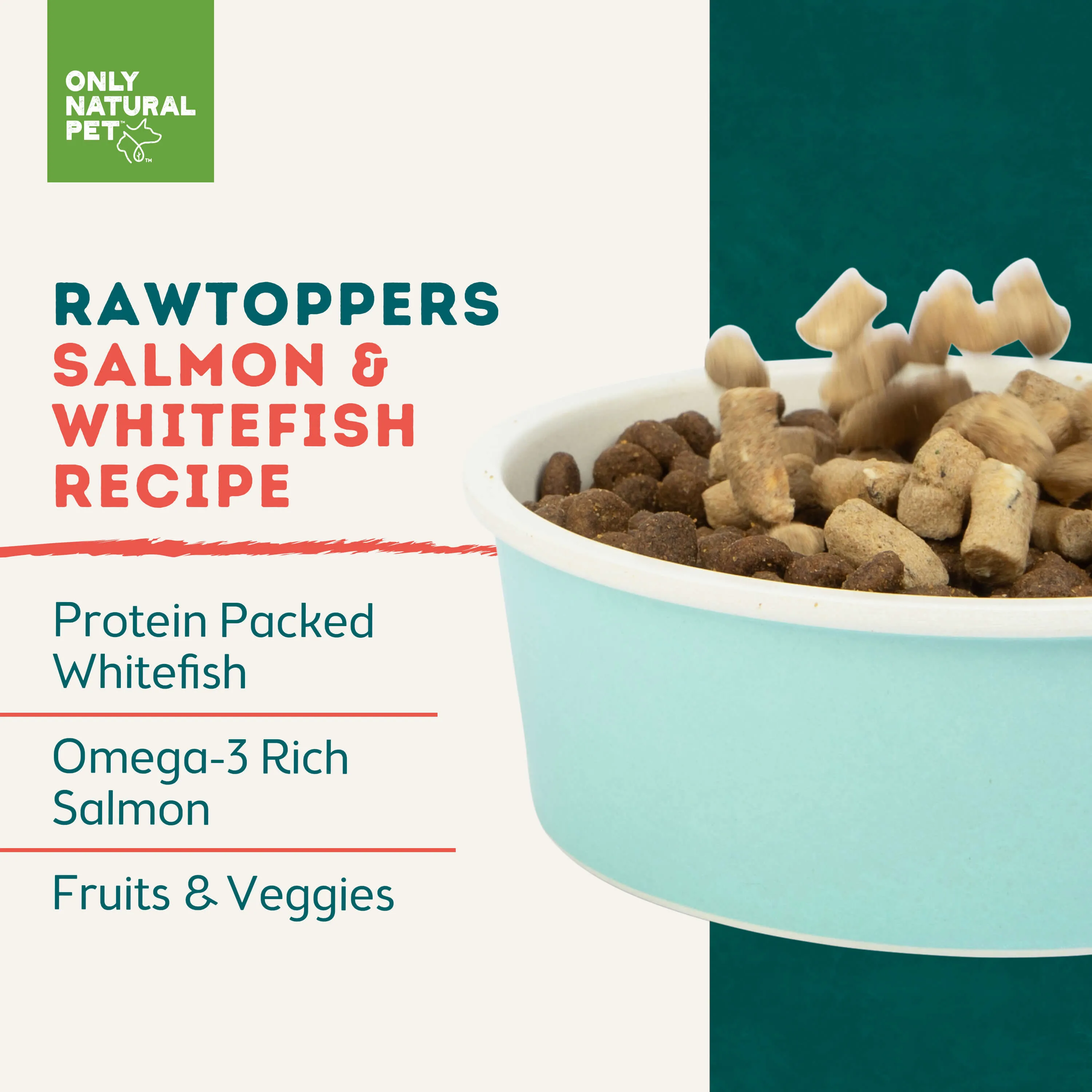 Only Natural Pet Raw Toppers Freeze-Dried Salmon & Whitefish Recipe Meal Topper for Dogs