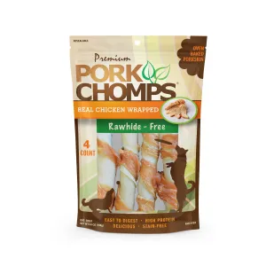 Pork Chomps 6-inch Baked Pork Skin Twists with Real Chicken wrap, 4 Count Dog Chews