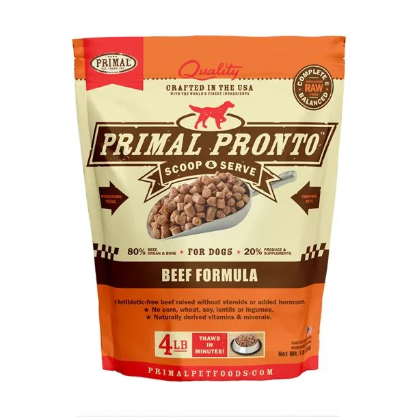 Primal Pronto Frozen Raw Beef Dog Food 4lb