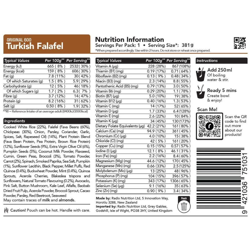 Radix Nutrition Original Meals v8.0 - 600Kcal (Turkish Falafel)