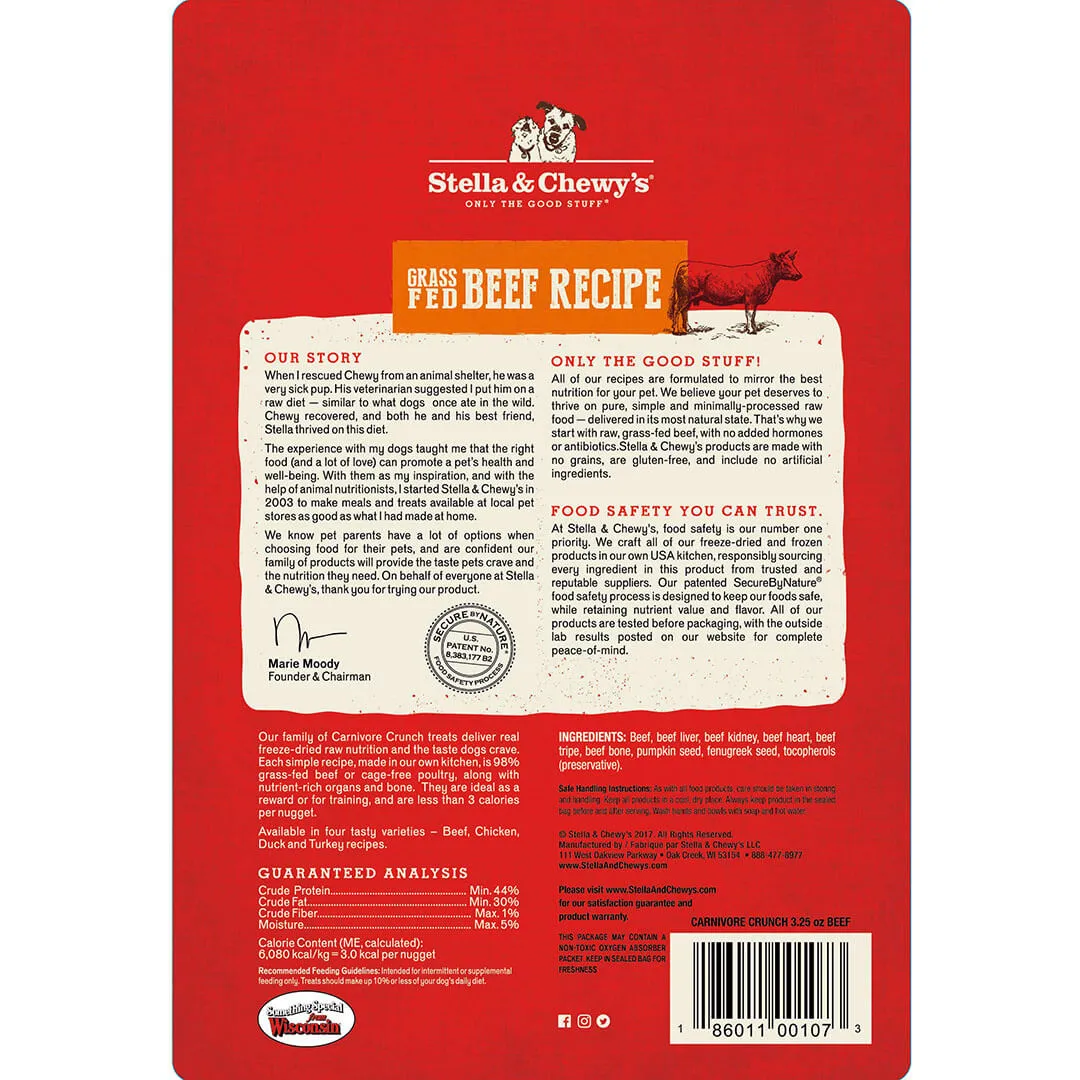 Stella & Chewy's Carnivore Crunch Grain Free Beef Recipe Freeze Dried Raw Dog Treats