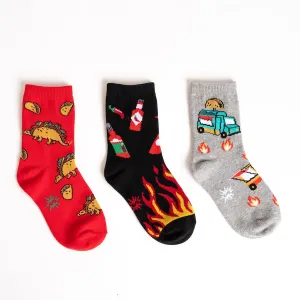 Tacosaurus Kids' (Age 7-10) Crew Socks 3-Pack